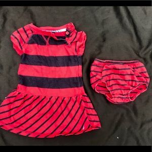 Nautica red Navy striped dress w diaper cover 24 m